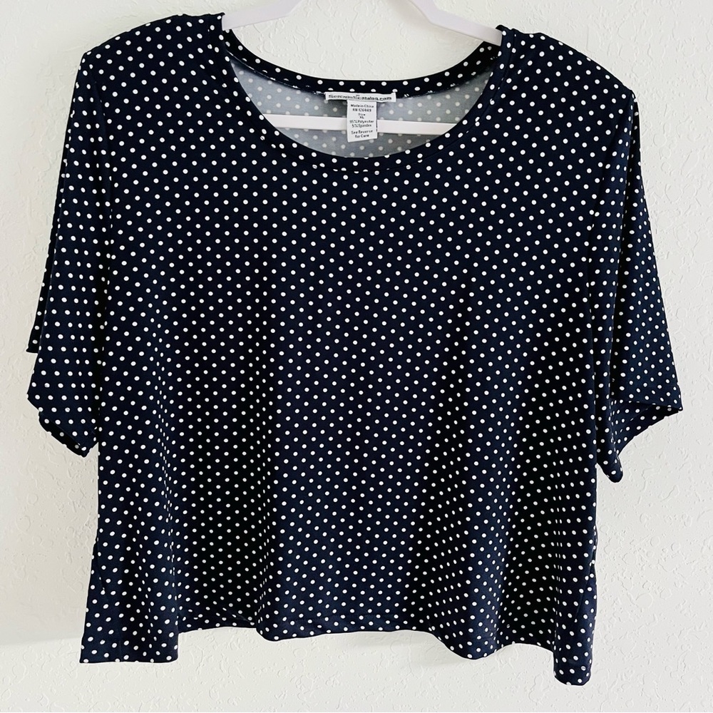 Serengeti Short Sleeve Crop Top Navy Blue with White Polka Dots